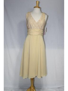 Juliet #2109 Short Chiffon and Lace Formal Dress-Size L-GOLD-NEW W/Tags